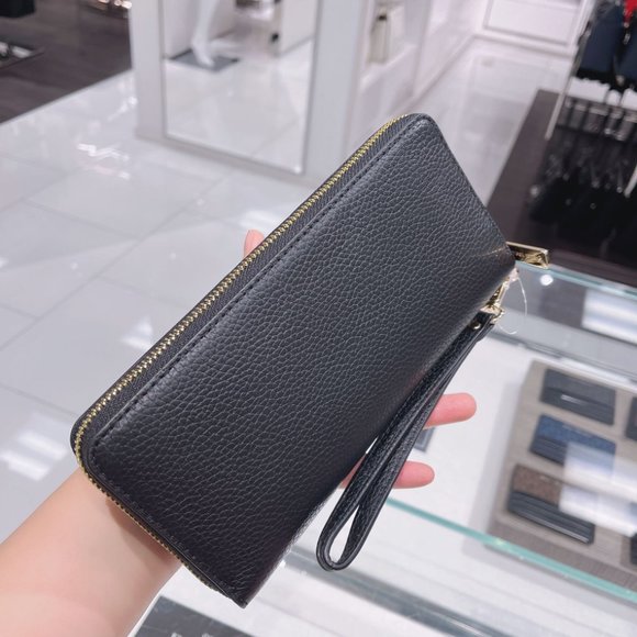 Large Continental Wallet Wristlet Black Leather